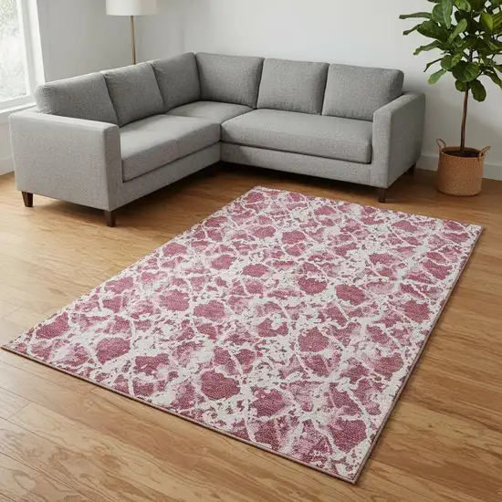 Blush And Ivory Abstract Washable Area Rug With UV Protection Photo 2