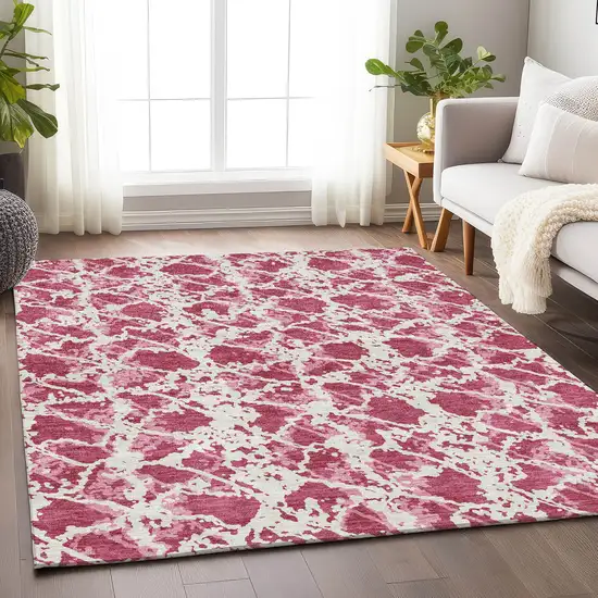 Blush And Ivory Abstract Washable Area Rug With UV Protection Photo 3