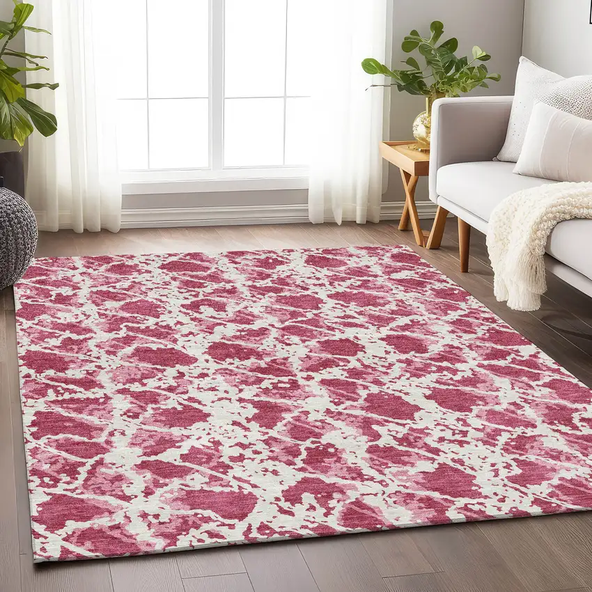 Blush And Ivory Abstract Washable Area Rug With UV Protection Photo 3