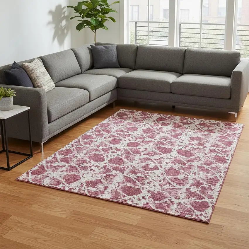 Blush And Ivory Abstract Washable Area Rug With UV Protection Photo 2