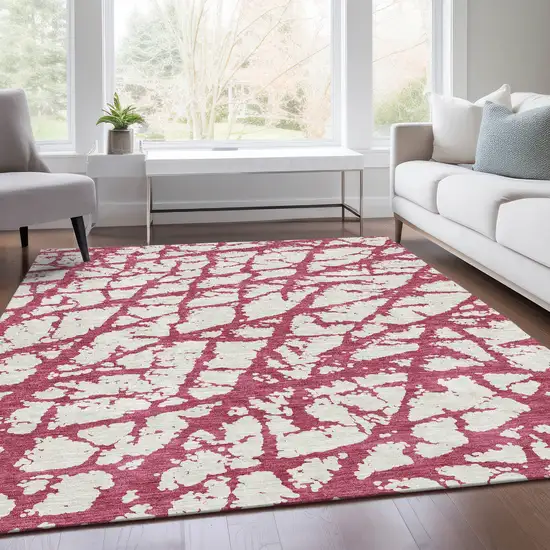 Blush And Ivory Abstract Washable Area Rug With UV Protection Photo 5