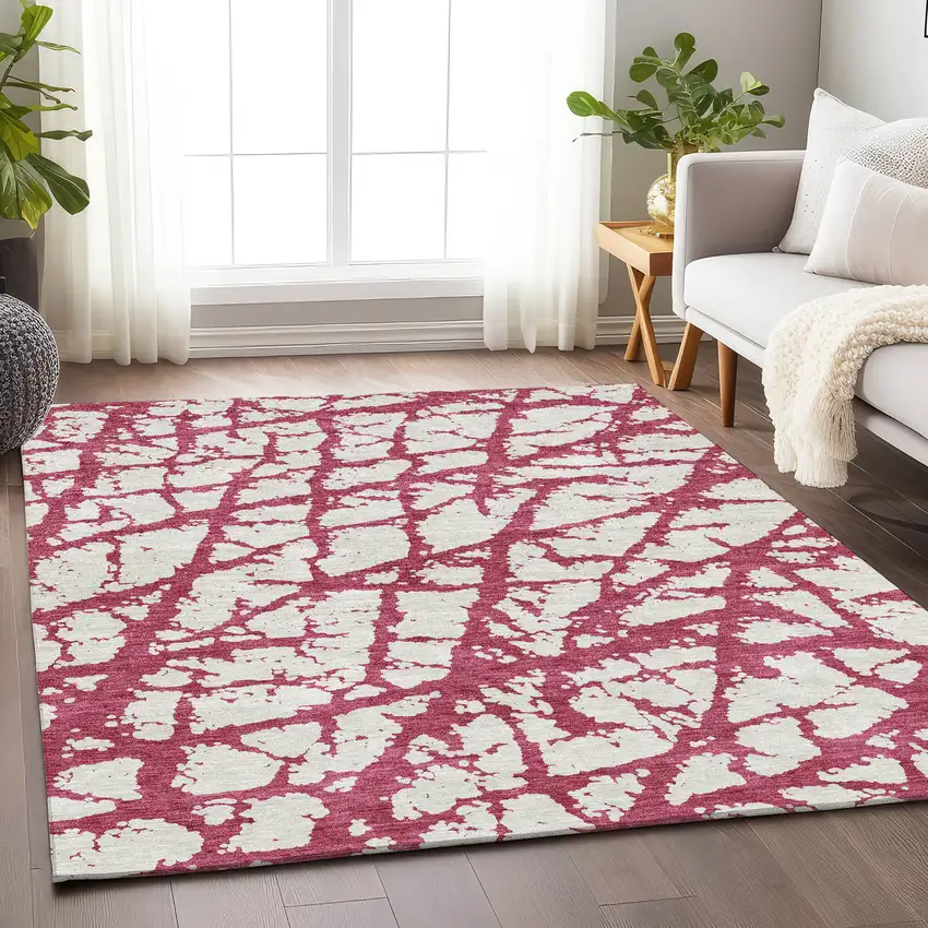 Blush And Ivory Abstract Washable Area Rug With UV Protection Photo 4