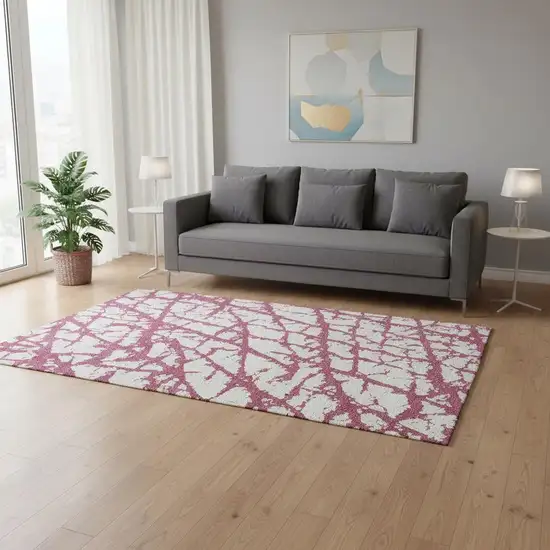 Blush And Ivory Abstract Washable Area Rug With UV Protection Photo 2