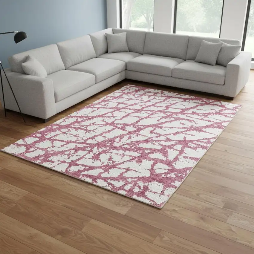 Blush And Ivory Abstract Washable Area Rug With UV Protection Photo 2