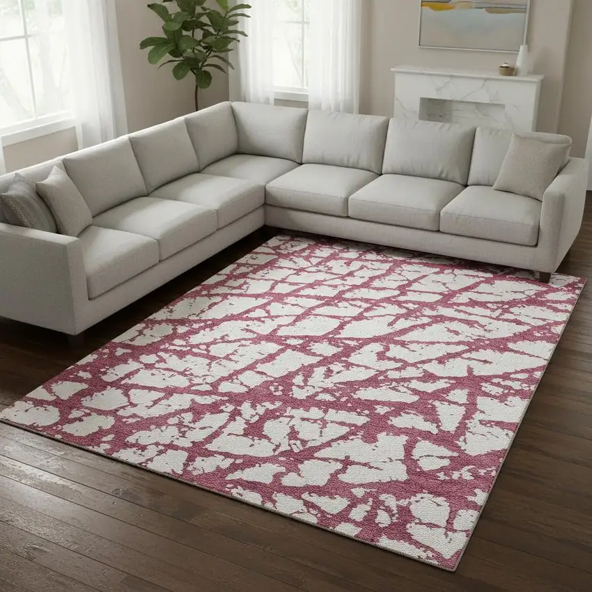 Blush And Ivory Abstract Washable Area Rug With UV Protection Photo 2