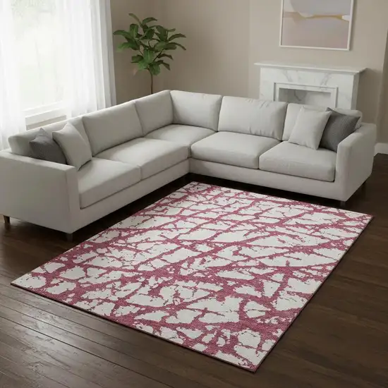 Blush And Ivory Abstract Washable Area Rug With UV Protection Photo 2