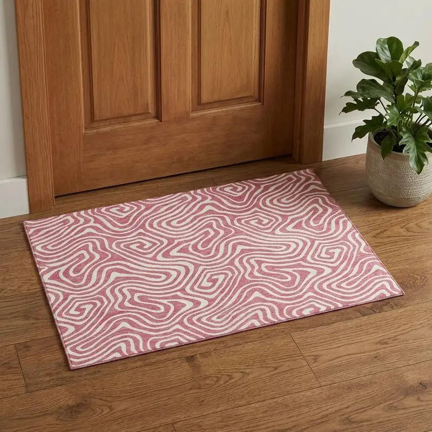 Blush And Ivory Abstract Washable Area Rug With UV Protection Photo 1
