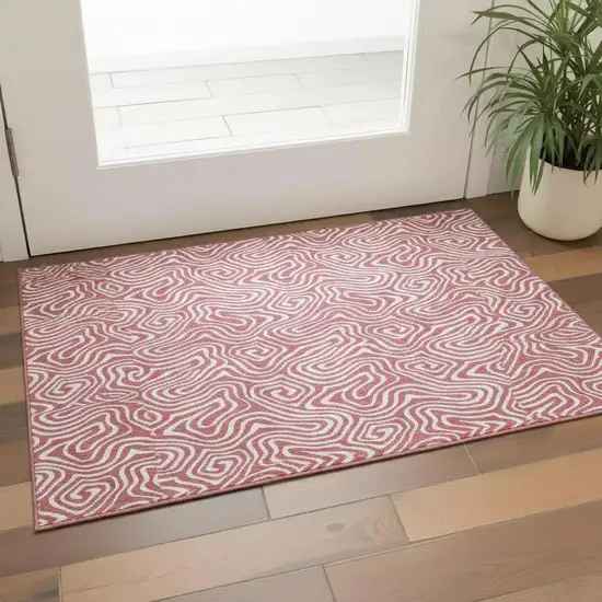 Blush And Ivory Abstract Washable Area Rug With UV Protection Photo 2