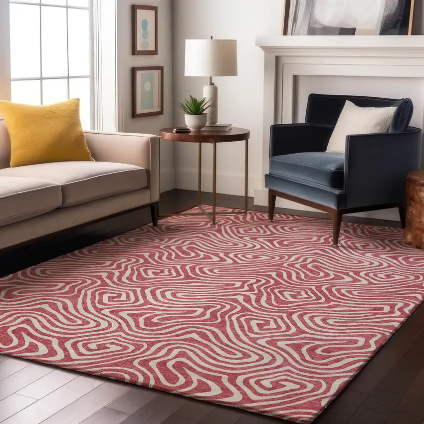 Blush And Ivory Abstract Washable Area Rug With UV Protection Photo 4