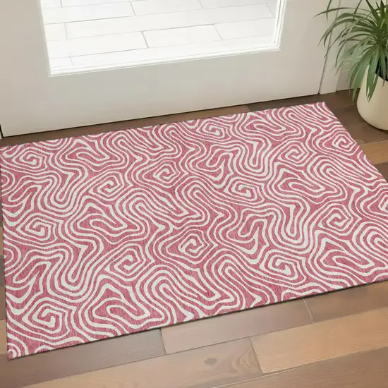 Blush And Ivory Abstract Washable Area Rug With UV Protection Photo 1