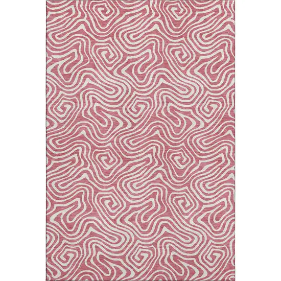 Blush And Ivory Abstract Washable Area Rug With UV Protection Photo 1