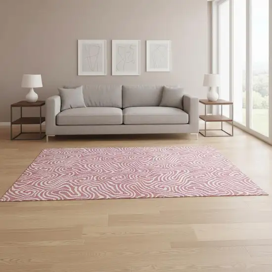 Blush And Ivory Abstract Washable Area Rug With UV Protection Photo 2