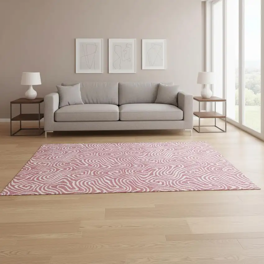 Blush And Ivory Abstract Washable Area Rug With UV Protection Photo 2