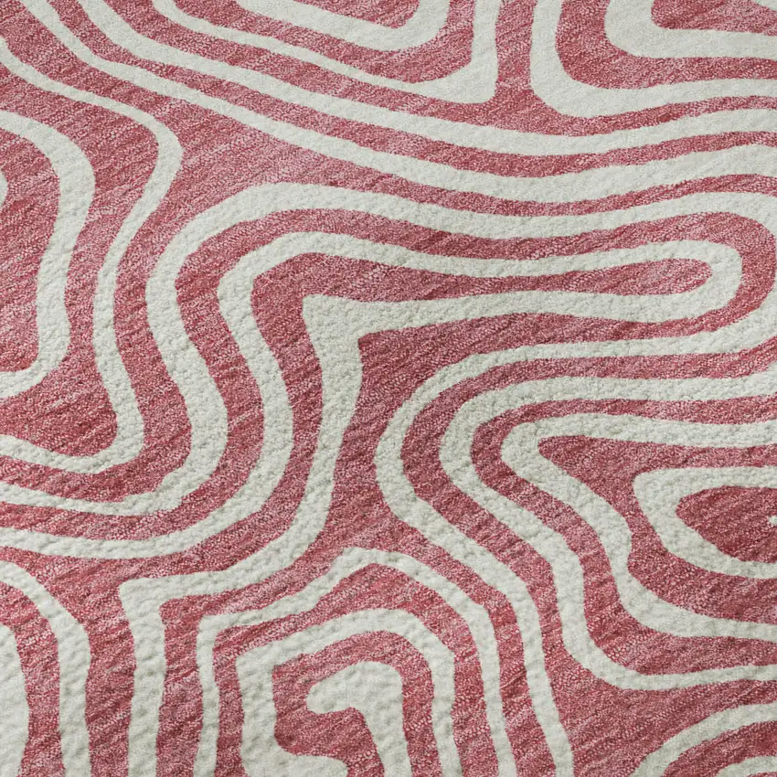 Blush And Ivory Abstract Washable Area Rug With UV Protection Photo 9