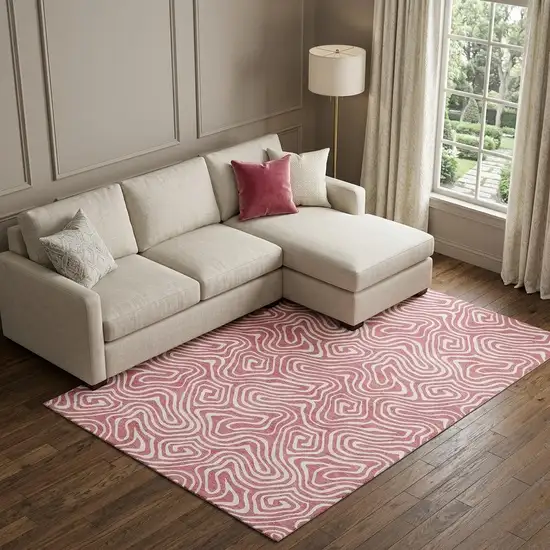 Blush And Ivory Abstract Washable Area Rug With UV Protection Photo 1