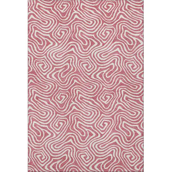 Blush And Ivory Abstract Washable Area Rug With UV Protection Photo 3