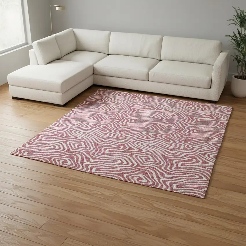 Blush And Ivory Abstract Washable Area Rug With UV Protection Photo 2