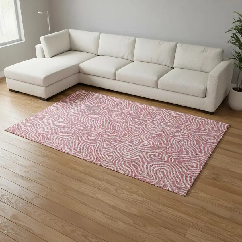 Blush And Ivory Abstract Washable Area Rug With UV Protection Photo 2