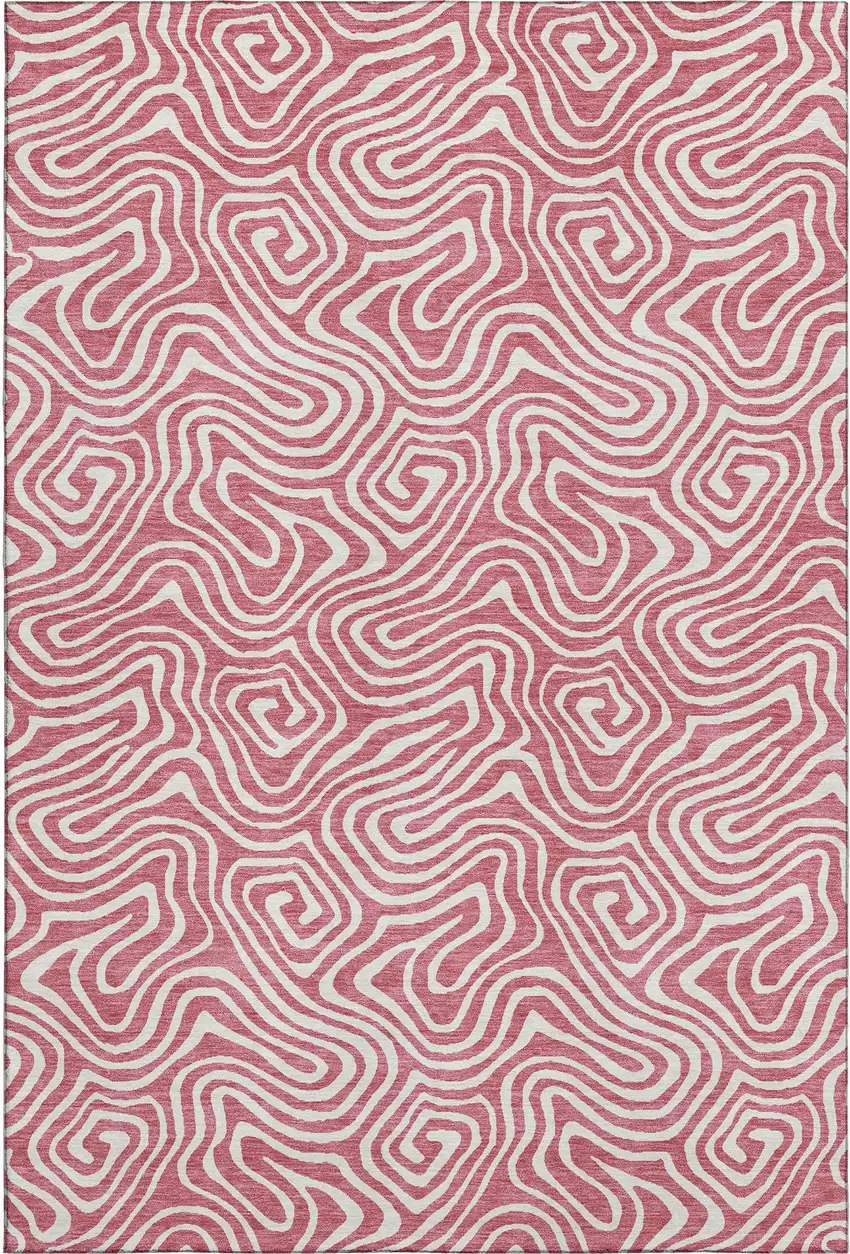 Blush And Ivory Abstract Washable Area Rug With UV Protection Photo 1