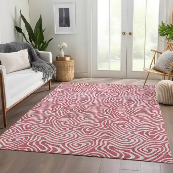 Blush And Ivory Abstract Washable Area Rug With UV Protection Photo 5