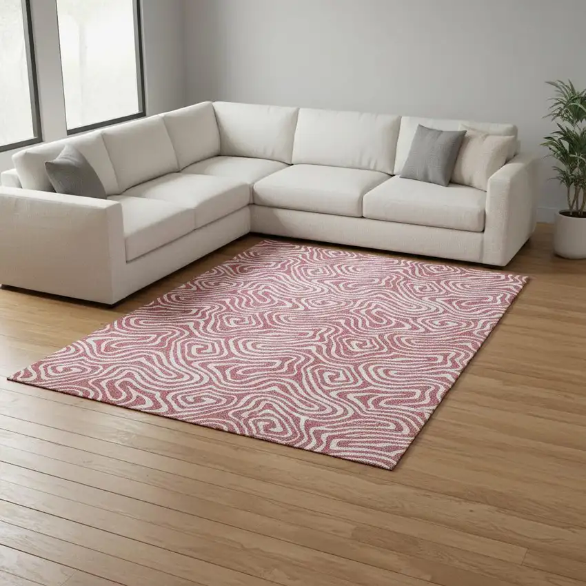 Blush And Ivory Abstract Washable Area Rug With UV Protection Photo 2