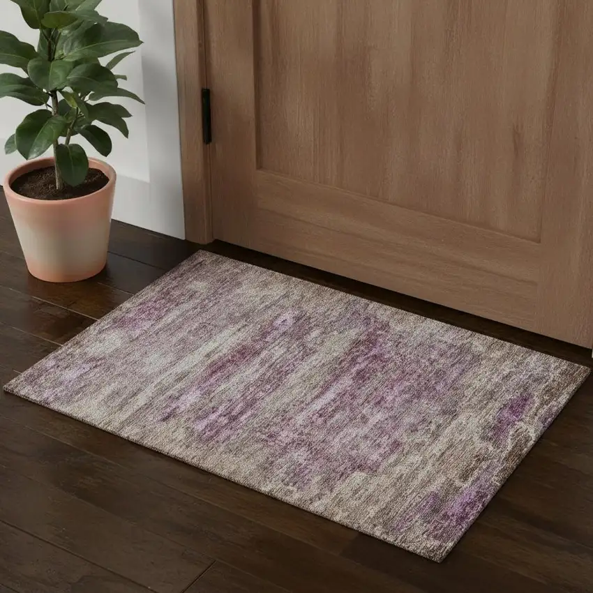 Blush And Ivory Abstract Washable Area Rug With UV Protection Photo 1