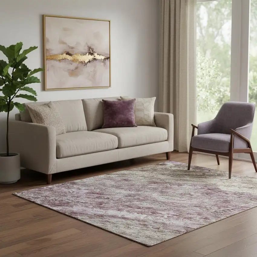 Blush And Ivory Abstract Washable Area Rug With UV Protection Photo 2