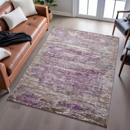 Blush And Ivory Abstract Washable Area Rug With UV Protection Photo 3