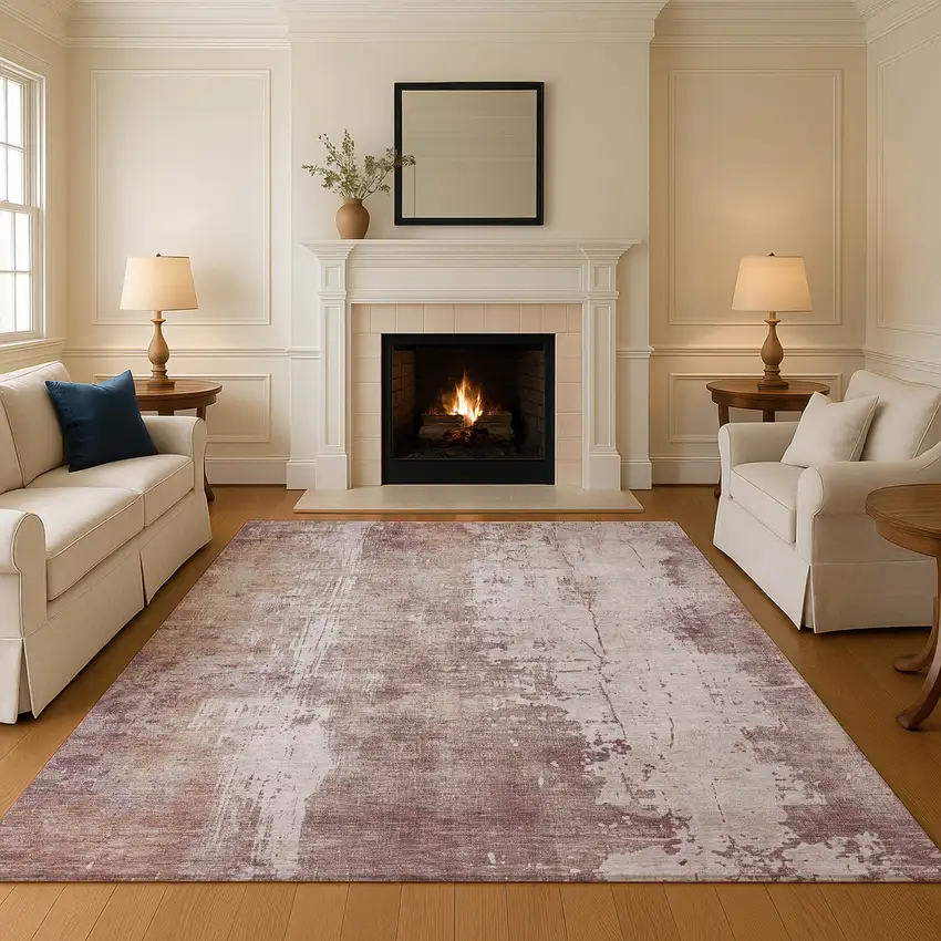 Blush And Ivory Abstract Washable Area Rug With UV Protection Photo 2