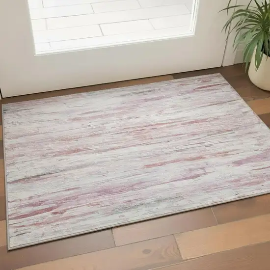 Blush And Ivory Abstract Washable Area Rug With UV Protection Photo 2