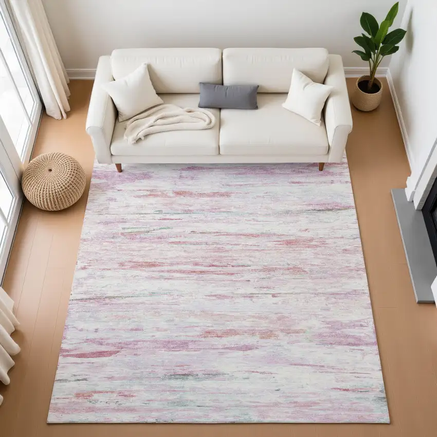 Blush And Ivory Abstract Washable Area Rug With UV Protection Photo 5