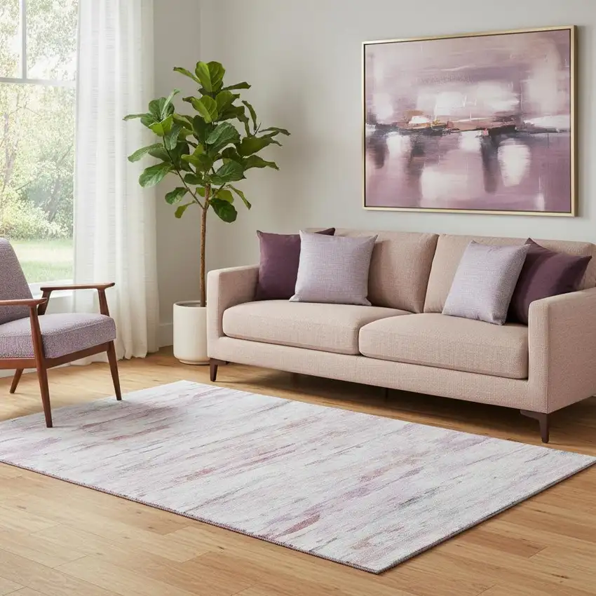 Blush And Ivory Abstract Washable Area Rug With UV Protection Photo 2