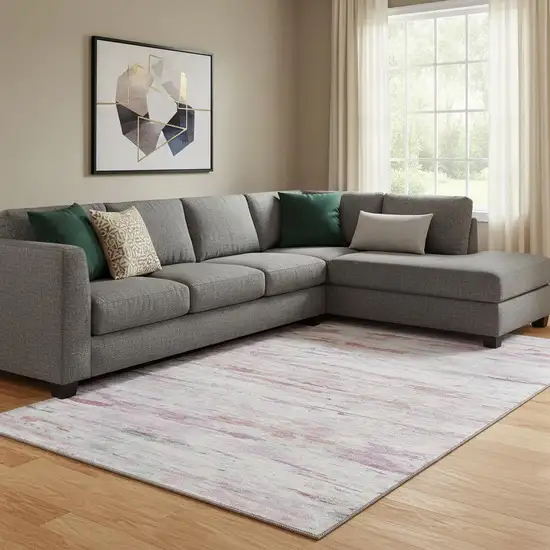 Blush And Ivory Abstract Washable Area Rug With UV Protection Photo 2