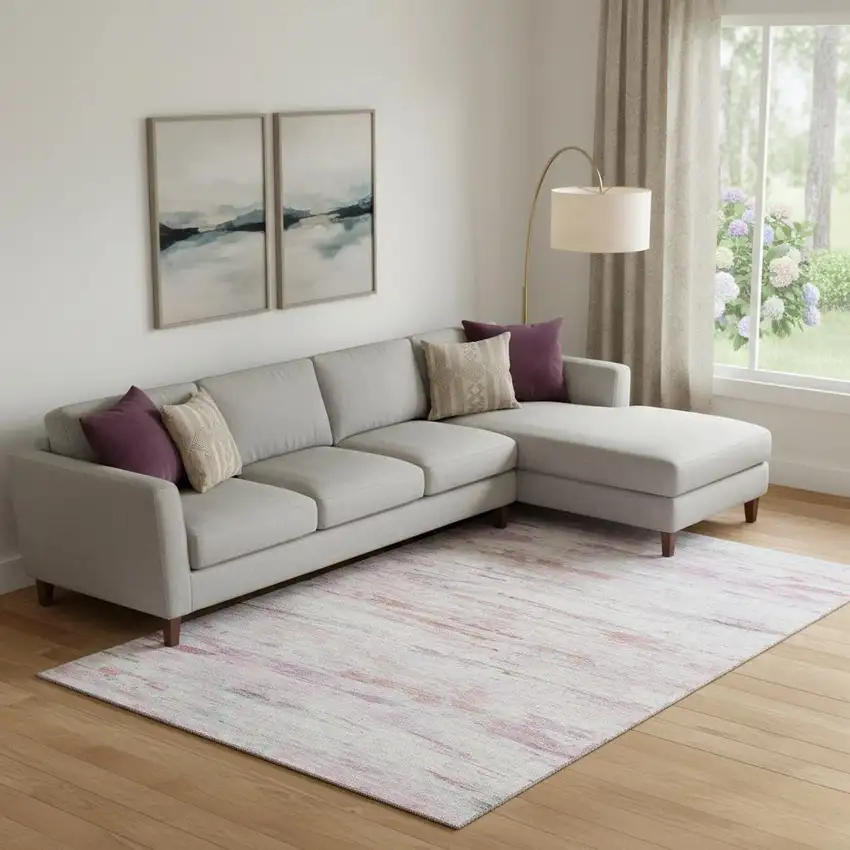 Blush And Ivory Abstract Washable Area Rug With UV Protection Photo 2