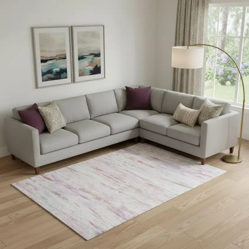 Blush And Ivory Abstract Washable Area Rug With UV Protection Photo 2