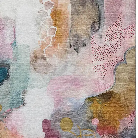 Blush And Ivory Abstract Washable Area Rug With UV Protection Photo 3