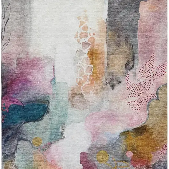 Blush And Ivory Abstract Washable Area Rug With UV Protection Photo 3