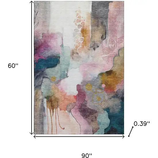 Blush And Ivory Abstract Washable Area Rug With UV Protection Photo 8