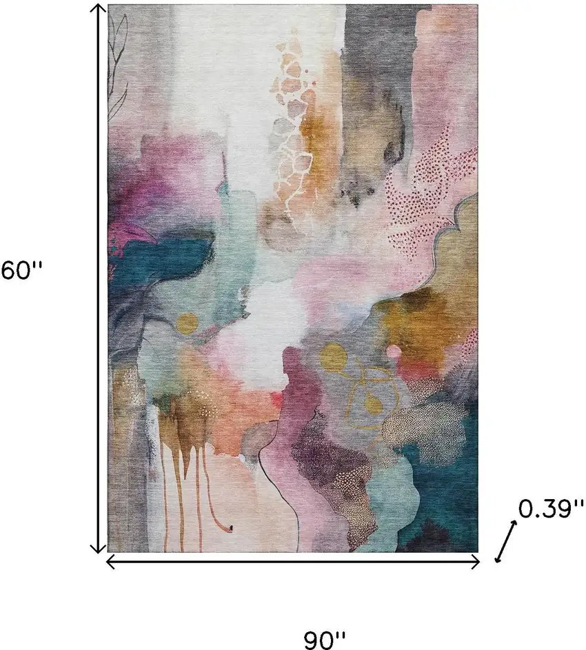 Blush And Ivory Abstract Washable Area Rug With UV Protection Photo 8