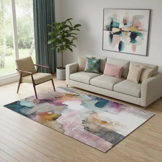 Blush And Ivory Abstract Washable Area Rug With UV Protection Photo 2