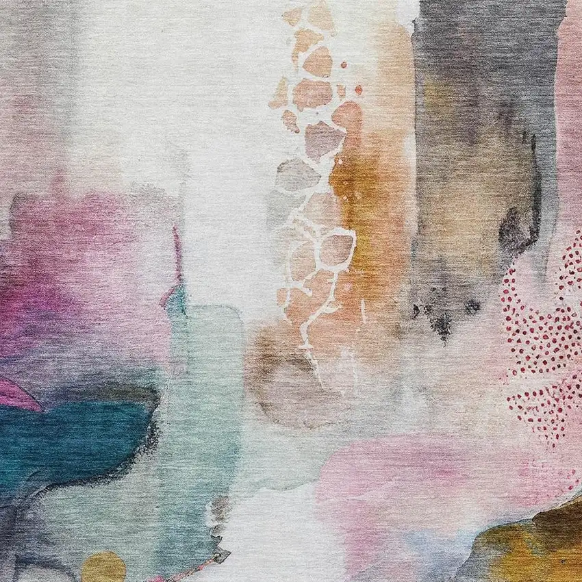 Blush And Ivory Abstract Washable Area Rug With UV Protection Photo 3