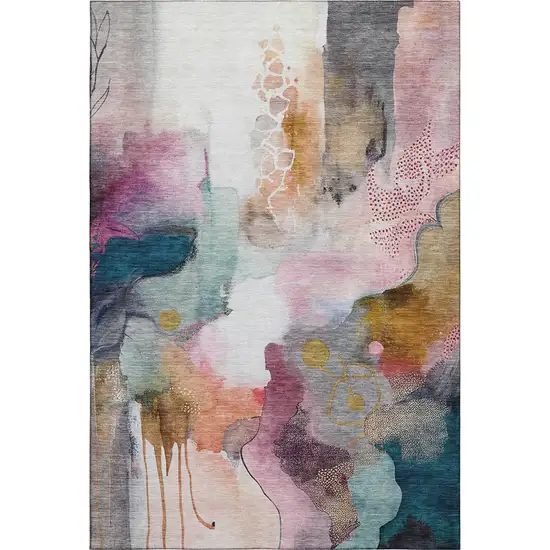 Blush And Ivory Abstract Washable Area Rug With UV Protection Photo 1