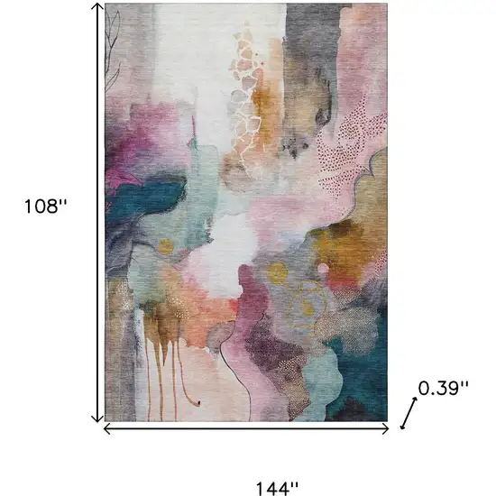 Blush And Ivory Abstract Washable Area Rug With UV Protection Photo 8