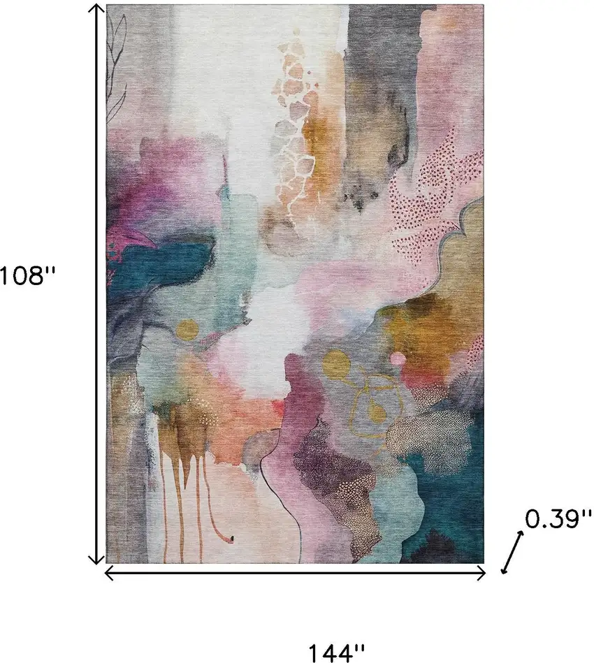 Blush And Ivory Abstract Washable Area Rug With UV Protection Photo 8