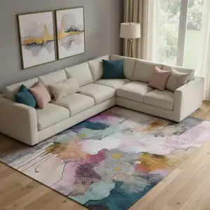 Photo of Blush And Ivory Abstract Washable Area Rug With UV Protection