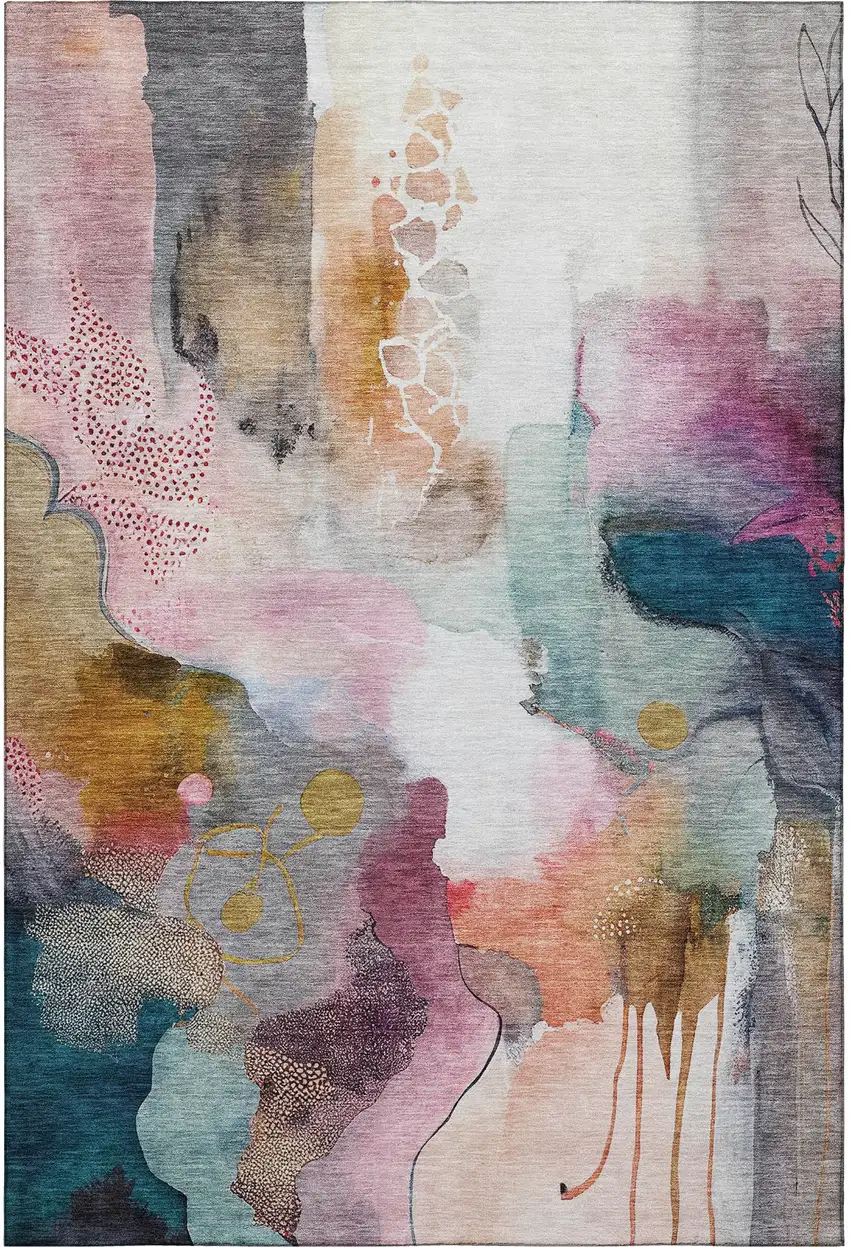 Blush And Ivory Abstract Washable Area Rug With UV Protection Photo 4