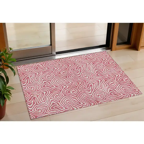 Blush And Ivory Abstract Washable Indoor Outdoor Area Rug Photo 1
