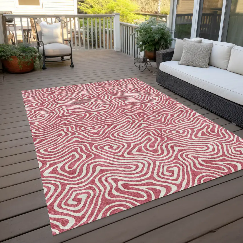 Blush And Ivory Abstract Washable Indoor Outdoor Area Rug Photo 9