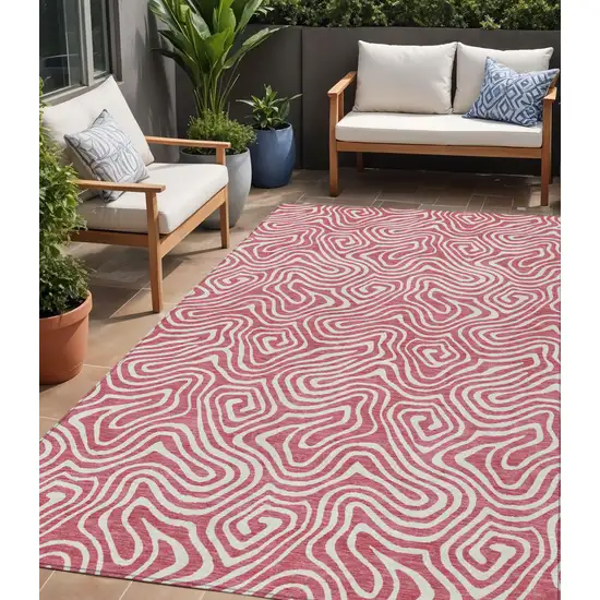 Blush And Ivory Abstract Washable Indoor Outdoor Area Rug Photo 1