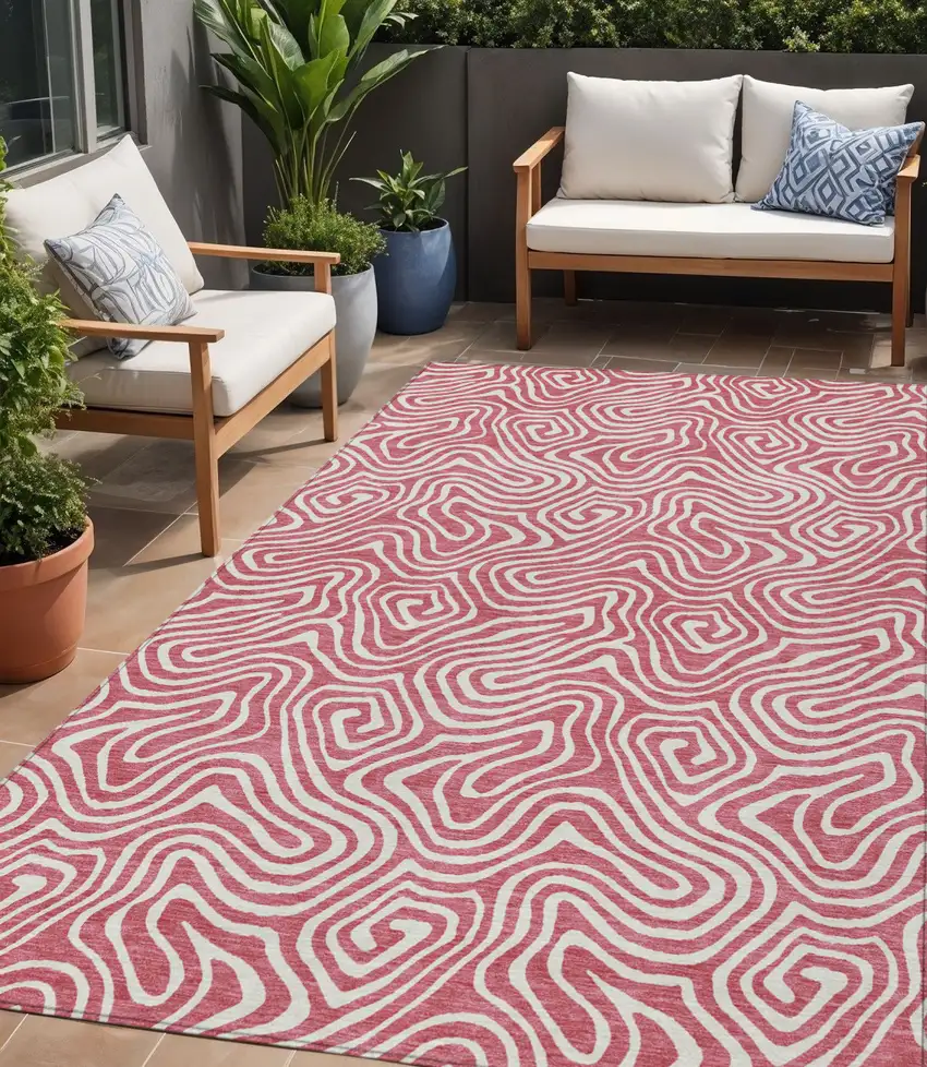 Blush And Ivory Abstract Washable Indoor Outdoor Area Rug Photo 1
